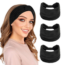 3 Pack Wide Headbands for Women, Black Extra Wide Large Twist Knotted Stretchy N