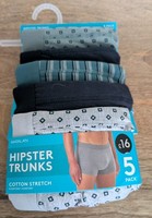 Matalan Hipsters Trunks Cotton Stretch 5pack. Brand New. Large