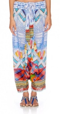 Camilla Franks Drop Crotch Harem Pants In Ottoman Sky Print 100% Silk OS EUC