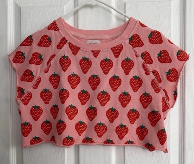 NEW 10/11 Bobo Choses Organic Cotton Girls Cropped Strawberry Sweatshirt Pink