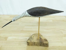 Vtg Hand Carved Wood Painted Sandpiper Bird Decoy Beach House Rustic Cabin Decor
