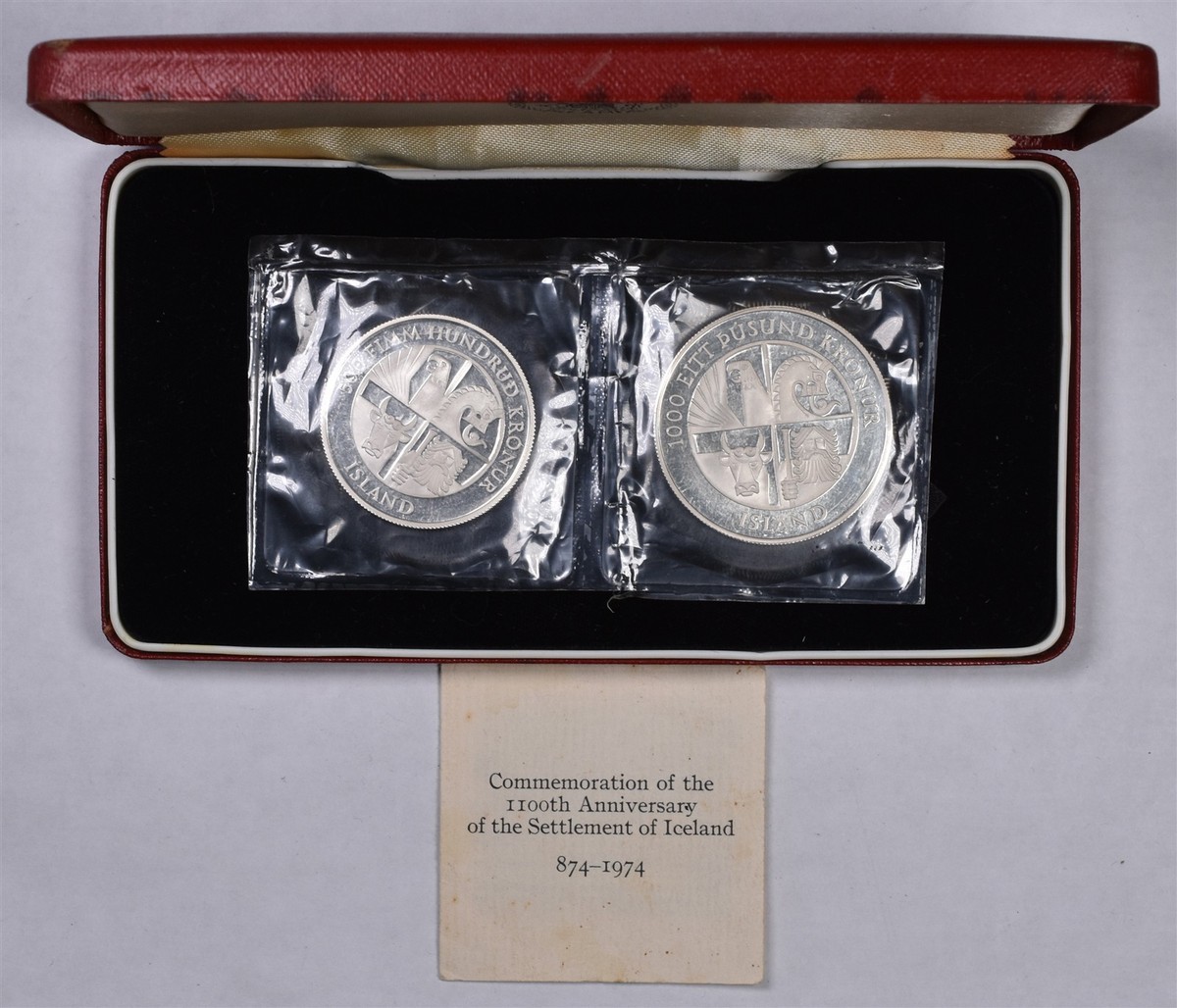 ね*こ様 【2枚セット売り】国際・デザイン・コンペティション2004　純銀 1974 Iceland 500 & 1000 Kronur 2 Coin Set With Original Box & COA