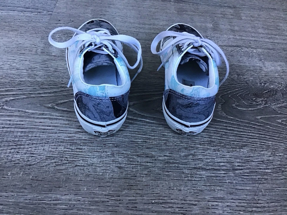 Vans Old Skool V Gray / Blue Kids Shoes Youth Size 1 Skate Sneakers - Image 2 of 4