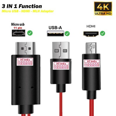 MHL 11 Pin Micro USB to HDTV TV Cable Adapter for Samsung Galaxy S3/S4 Tab S