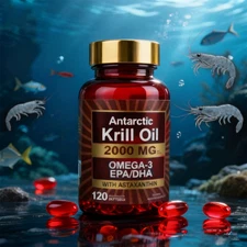 Antarctic Krill Oil 2000 mg 120 Softgels |DHA,  Omega-3 EPA,with Astaxanthin New