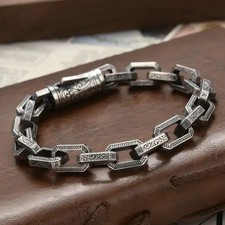 Men's Solid Gun Metal Stainless Steel Box Link Chain Bracelet Jewellery Gift UK