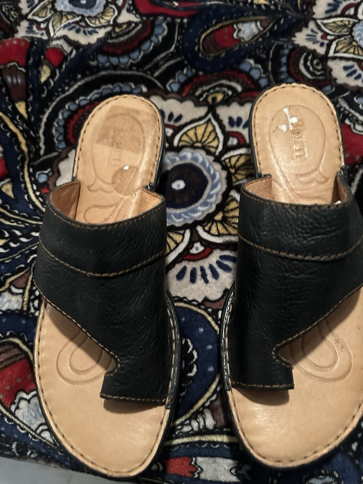 Born toe loop Ring Black sandals leather Size 11 - image 11