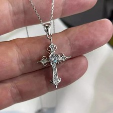 2 CT Round Cut White Moissanite Cross Pendant 14K White Gold Plated