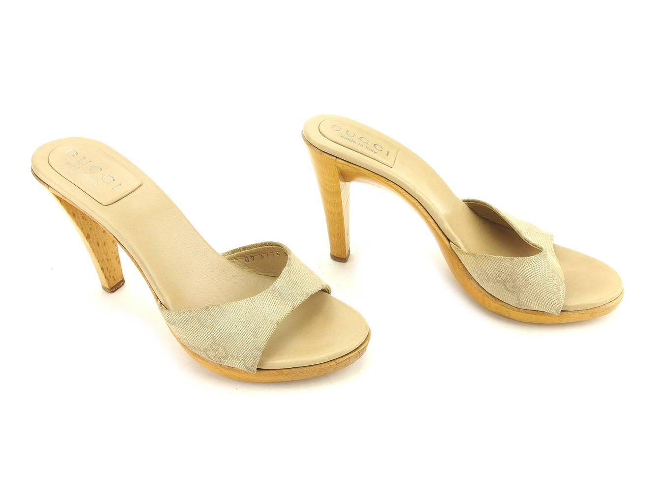 GUCCI Mule Brand Mule Mule Shoes Shoes Beige ♯35 Half C Sandals Canvas x Leather thumbnail 5