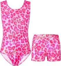 Nymphperi Girls Gymnastics Leotards 2 Piece Shiny 6-7 Years, Pink Leopard