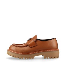 Prada Triangle logo Leather Loafer EU36 1/2 Ladies' Brown 1D801N Thick bottom R