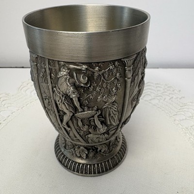 Vintage Embossed Small Artina SKS Zion 95% Pewter Cup Wine Harvest Scene