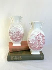 Royal Fenton Staffordshire Red Fentonware Vases Set of Two Hunting Scenes