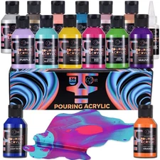 40 Bottles Ready to Pour Acrylic Pouring Paint, 36 Colors with Medium and Var...