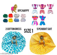  SIZE 1  Laddu Gopal 5 Cotton Night Suit, 8 Bloomers , 2 Pure Cotton Dress , B
