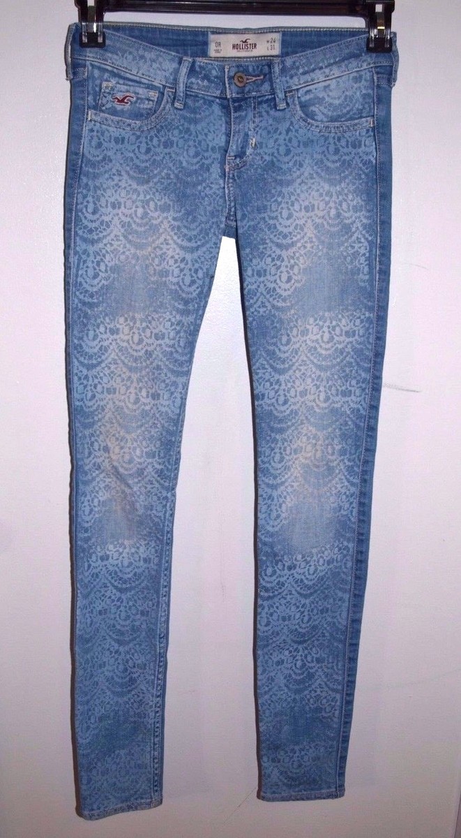 Hollister Womens Size 24x31 Low Rise Light Wash Lace Stamp Skinny