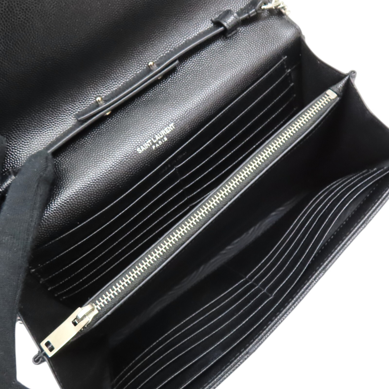 SAINT LAURENT Cassandre portafoglio su catena borsa a tracolla pelle di vitello nero 377828