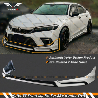 #ad For 2022 2024 Honda Civic Yofer V3 Blk Pearl White Front Bumper Lip Splitter Kit $164.99