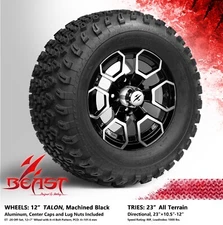 4x GOLF CART 12" MACHINED 'TALON' WHEELS and 23"x10.5"-12" ALL-TERRIAN TIRES