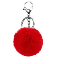 Pom Pom Keychain Artificial Fur Ball Keychains Fluffy Tote Pendant Car Bag Red