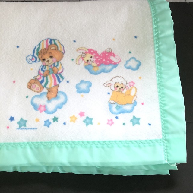 Riegel TEDDY BEDDY BEAR Baby Crib Blanket satin trim USA 36"x45