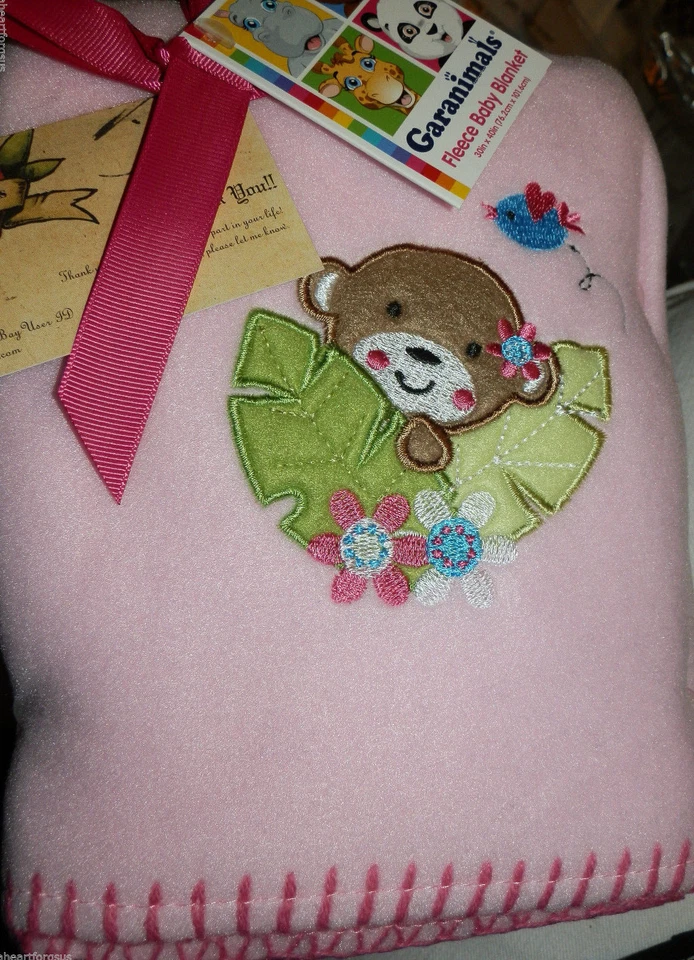GARANIMALS BLANKET PINK JUNGLE MONKEY BIRD LEAVES FLOWERS FLEECE SOFT SWADDLE  - Image 3 of 3