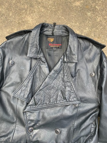 Vintage 1950's Richmond Brothers Leather Motorcycle Trench Coat Jacket Police S - Picture 9 of 11