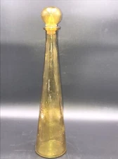 Mid Century Amber  Glass Tall Bottle With Bubble Lid And Cork.  Stunning 17”