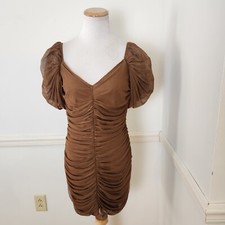 Asos Design Dress Size 10 Womens Mesh Ruched Bodycon Fairy Brown Short Cocktail 