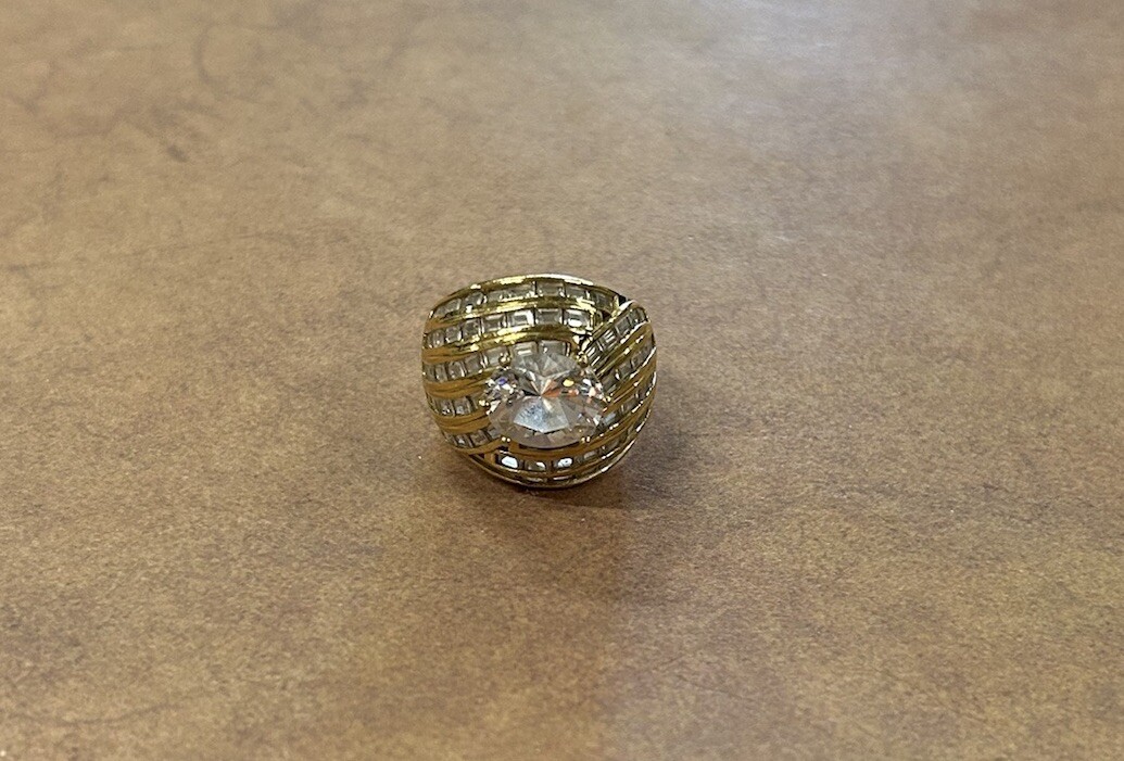 Jean Dousset JDCZ 925 Sterling Silver Gold Toned Ring Oval Center