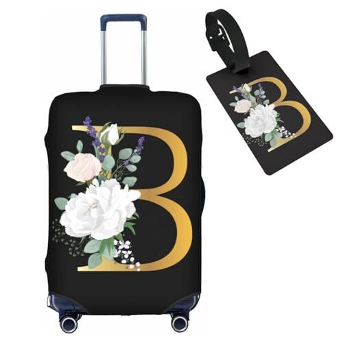 Black Luggage S (for 18-21 inch suitcase) with Luggage Tag Flower Letter B