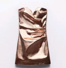 ZARA Strapless Metallic Mini Dress Rose Gold Bronze Sweetheart XS Viral TikTok 