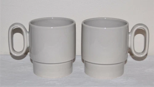 Set of 2 Vintage Waechtersbach Germany Stackable Gray Ceramic Mugs, Flawless!
