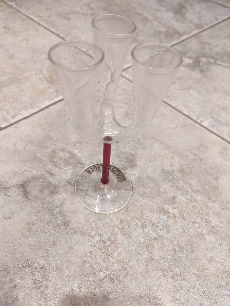 Goldschlager Triple Flute Trio Long Red Stem Shot Cordial Glass Swiss