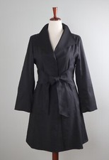 Jerry T Black Tie Waist Shawl Collar A-line Trench Coat Jacket Top Size Large