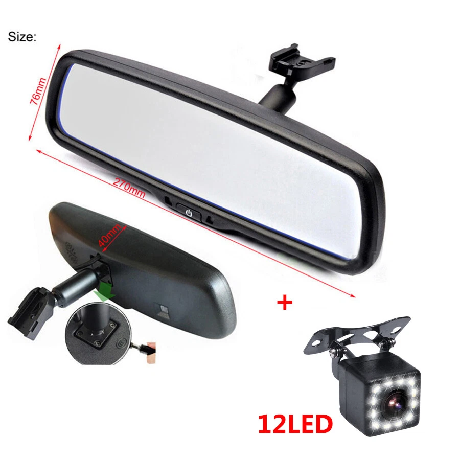 Monitor de espejo retrovisor de coche de 4,3" con atenuación automática de 12 V + Kit de cámara de visión trasera HD de 12 LED Foto 3 de 4