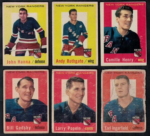 1959-60 Topps - Lot of 6 cards - Andy Bathgate #34 NY Rangers - G/VG condition