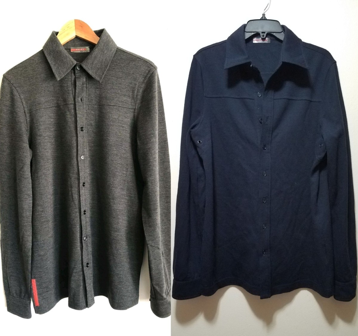 🛍 PRADA Italy Black Wool Blend Button Front Long Sleeve Men's