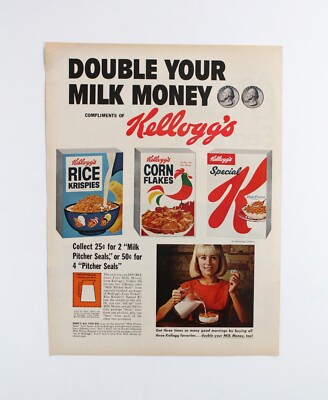 Vintage 1968 Kelloggs Print Ad - Cereal Corn Flakes Milk Money