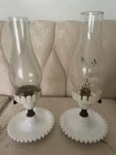 Vintage Milk Glass Hurricane Electric Table Lamp set of 2
