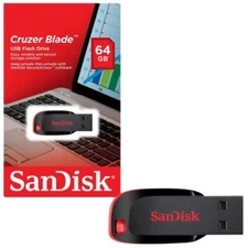New SanDisk 64GB Cruzer Blade USB 2.0 USB-A Flash Drive Genuine USA Seller