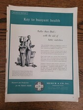 Vintage 1955 Orig Magazine Ad PHARMA MERCK CO Key To Buoyant Health Nutrition