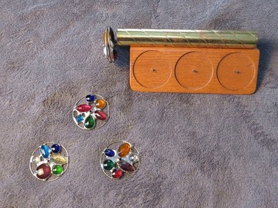 1988 Chesnik-Koch Signed Starfire Brass Kaleidoscope 5 Wheels Oak Stand