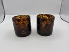 2-Candle Holder Blown Art Tortoise Shell Pattern Amber Brown Murano Style