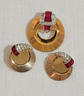 Vintage Gold Tone and Rhinestone Brooch w. Earrings Set Signed Marcel Boucher — photo 2