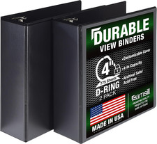 Durable 4 Inch 3 Ring Binder, D Ring Binder, 100 Recycled Chipboard, Black, 2 P