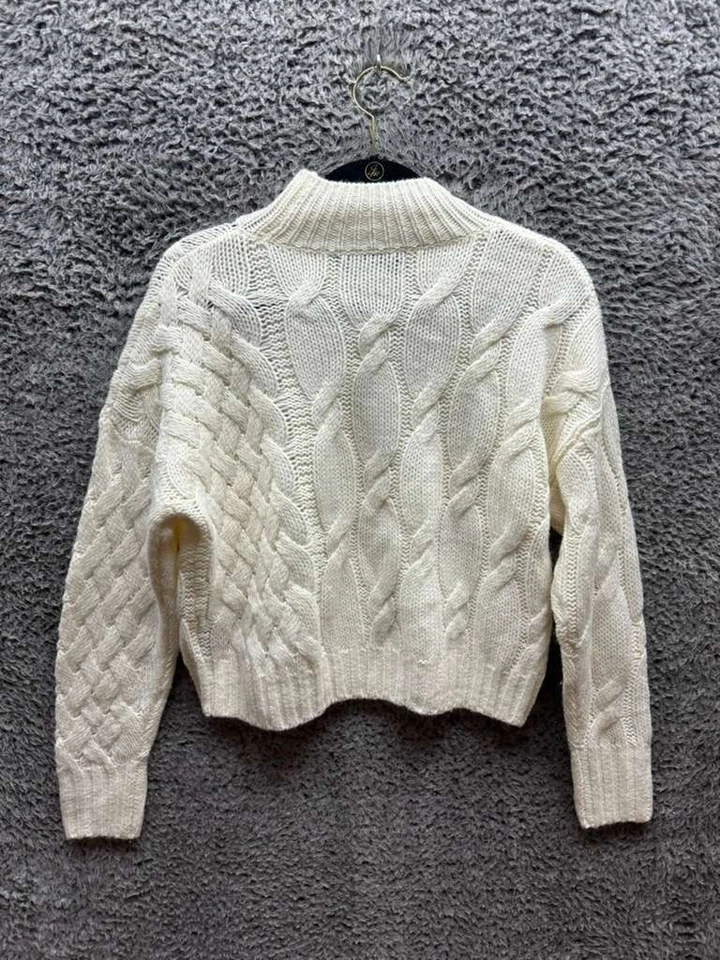 360 Sweater Italian Yarn Elyse Cable Knit Turtleneck Sweater White Women Size XS - Image 2 of 4