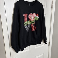 Grinch Sweatshirt  I Love Grinch  Graphic Black Sweatshirt. Size Large