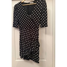 Alice + Olivia Mini Dress Womens 6 Black Polka Dot Ruched Wrap V-Neck Dress