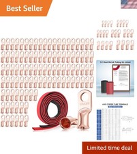 100 Heavy Duty 1/0 AWG-3/8 Copper Battery Lugs with 6.5ft Heat Shrink Tubing Set